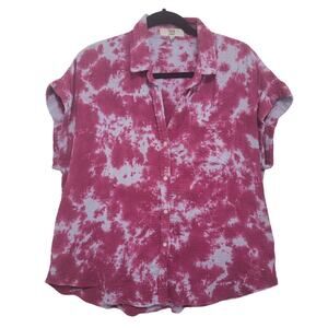 True Craft Pink Tie Die Gauzy Cotton Short Sleeve Top, Large